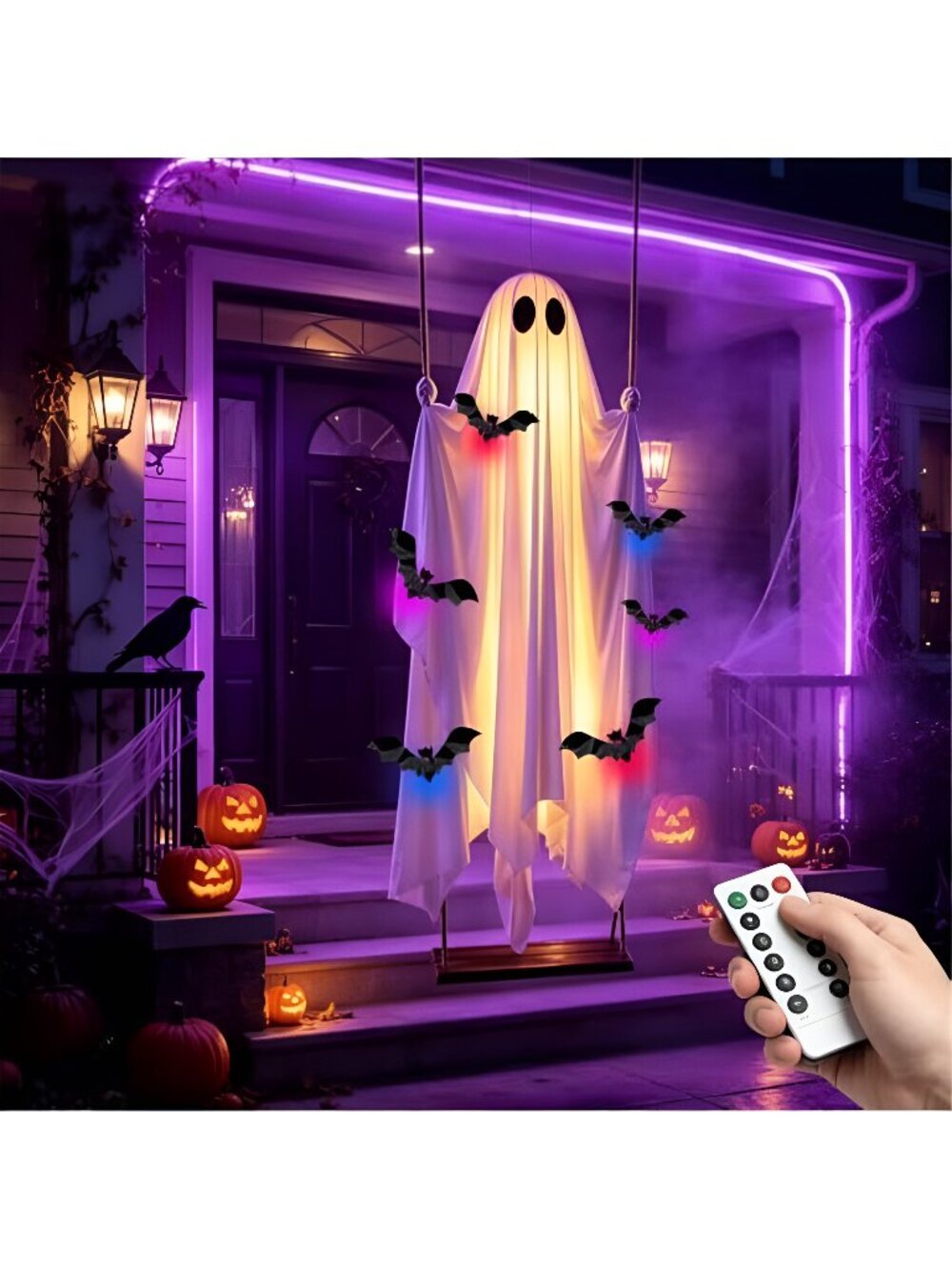 5FT Halloween Hanging Swing Ghost Decorations Outdoor with Lights, Large